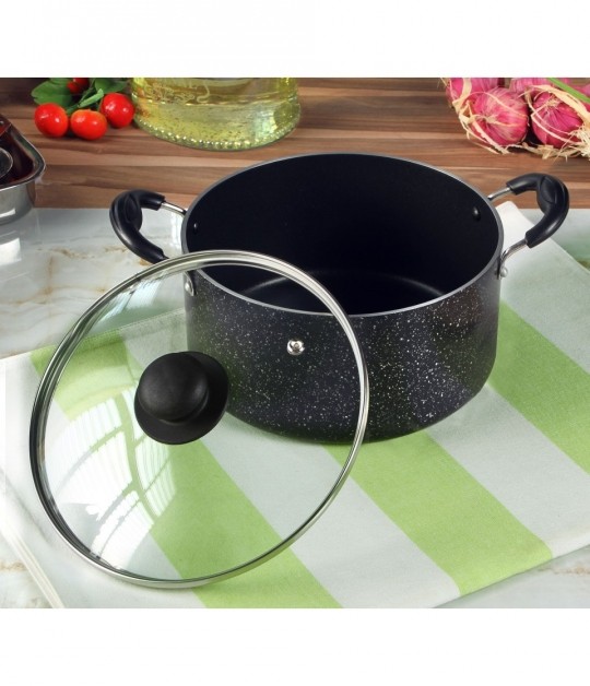 OK Non Stick Platinum Stew Pot King 5.4 Ltr King with Glass Lid-1290