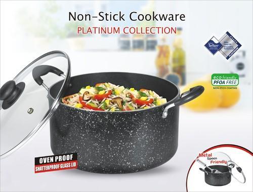 OK Non Stick Platinum Stew Pot King 5.4 Ltr King with Glass Lid-0