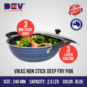 Vikas Non Stick Deep Fry Pan 2.5 Ltr (240 MM) & Stainless Steel Lid-0