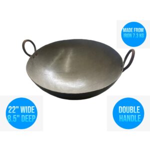 Traditional Iron Deep Kadai frying pan Chinese Wok & Soup Pot for Home and Restaurant, Dual Handle 22 inches (Pick up price)
