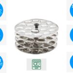 4 RACK STAINLESS STEEL MINI IDLI COOKER STAND STEAMER 72 PCS